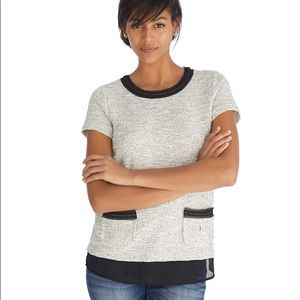 WHBM Short Sleeve Tweed Boxy Top Shirt w/ Chain